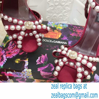 Dolce  &  Gabbana Heel 10.5cm Satin Sandals Burgundy with Pearl Application 2021